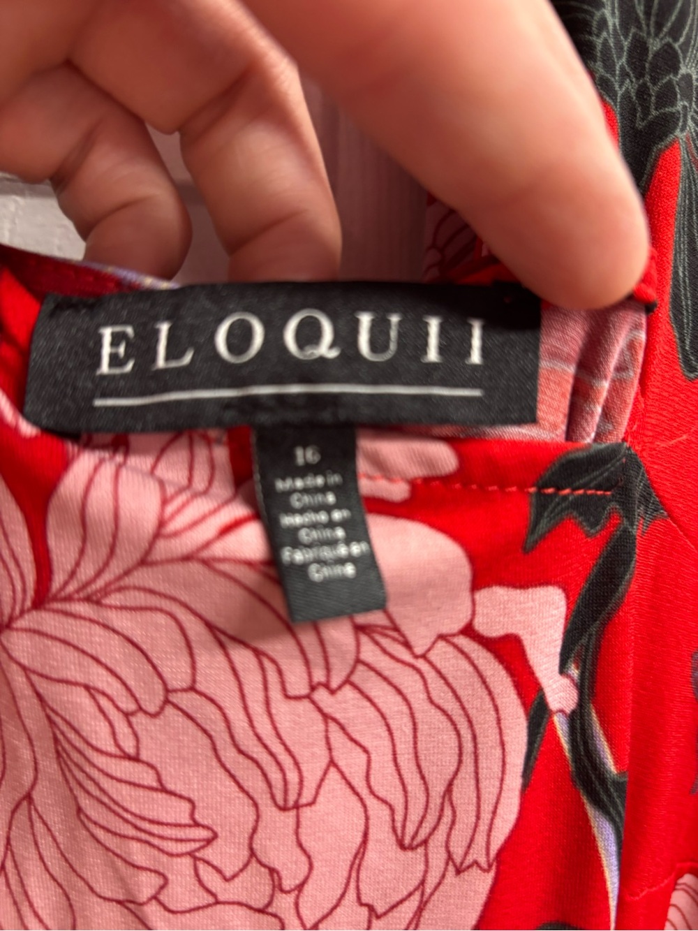 Eloquii Red Floral Midi Dress with Pink and Black Details - Picture 4 of 5